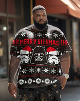Big Men's Alien Christmas Short Sleeve T-shirt and Shorts Set